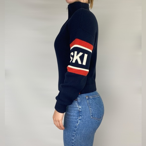 KULE Navy Half-Zip Sweater with Red and White Stripes - Picture 4 of 6